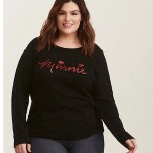 Torrid Black Sweater with Red sequined Minnie Design
